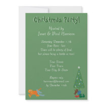 Fun Cat With Tinsel On Tail Xmas Party Invitations
