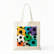 Fun clourful cluster of soccer balls canvas bags
