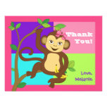 Fun Colourful Little Girl Monkey Note Card Invitation