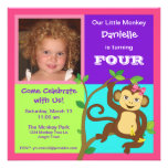 Fun Colourful Little Girl Monkey Photo Invitation