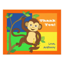 Fun Colourful Little Monkey Note Card Invite
