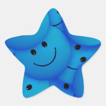Fun Cool Happy Blue Smiley Faces Star Stickers