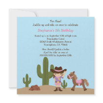 Fun cowgirl western girl birthday party invitation