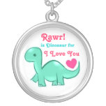 Fun Cute Dinosaur Love Rawr Round Necklace