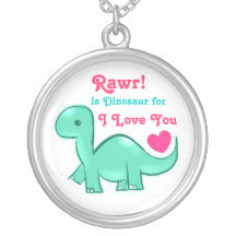 Fun Cute Dinosaur Love Rawr Round Necklace