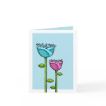 Fun Doodle Flowers blue pink Note Card