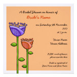 Fun Doodle Flowers orange purple Bridal Shower Personalized Announcements