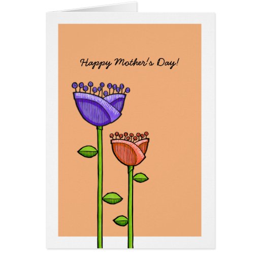 Fun Doodle Flowers orange purple Mother's Day Card
