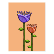 Fun Doodle Flowers orange purple Postcard