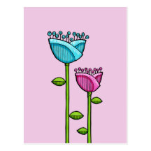 Fun Doodle Flowers pink blue Postcard