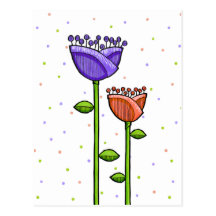 Fun Doodle Flowers purple orange dots Postcard