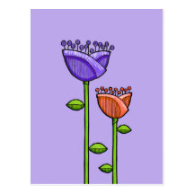 Fun Doodle Flowers purple orange Postcard