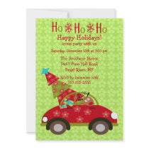 Fun Driving Reindeer with Tree Holiday Party Personalized Invites