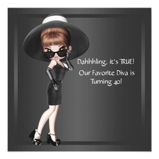 Fun Favourite Diva Womans Black 40th Birthday Part Personalized Announcements