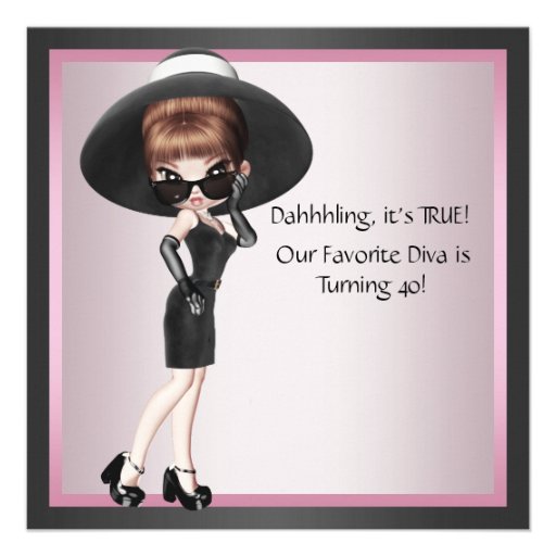Fun Favourite Diva Womans Pink Black 40th Birthday Announcement