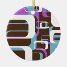 Fun Geometric Squares Purple Brown White Christmas Ornaments
