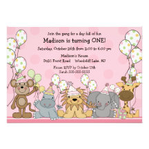 Fun Girls Safari Animals Birthday Custom Invitations