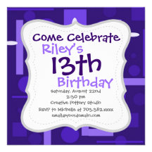 Fun Indigo Purple Blue Geometric Shapes Pattern Personalized Invitations