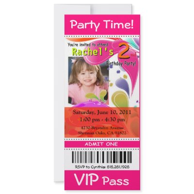 Fun Kids VIP Pass Event Ticket Photo Party fuschia Announcement by Special_Occasions