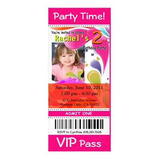 Fun Kids VIP Pass Event Ticket Photo Party fuschia Announcement