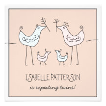 Fun Modern Birds Twin Baby Shower Invitation