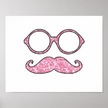 FUN MUSTACHE AND GLASSES, PRINTED PINK GLITTER