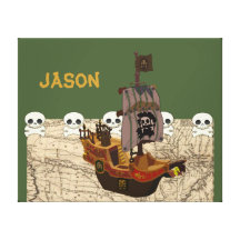 Fun Pirate Ship, Map & Skulls Name Personalization Canvas Print