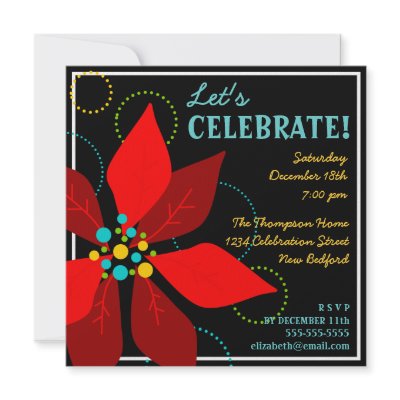 Fun Poinsettia Retro Holiday Party Invitation by kat_parrella