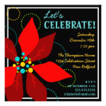 Fun Poinsettia Retro Holiday Party Invitation