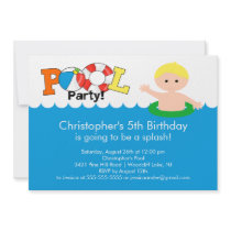 Fun Pool Party Birthday Invitation Blonde Boy