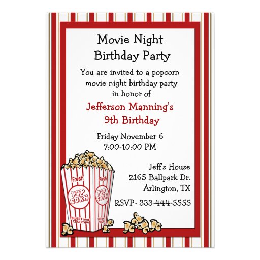 Fun Popcorn Birthday Party Invitation 5" X 7" Invitation Card | Zazzle