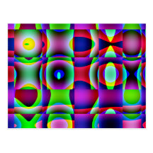 Fun Postcard, Psychedelic Retro Squares, Colourful