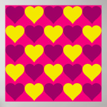 Fun Purple and Yellow Hearts on Hot Pink Poster