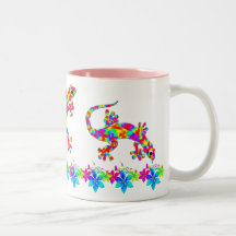 Fun Rainbow Salamander Mug with Bright Flowers