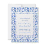 Fun Retro Fifties Blue and White Geometric Pattern Invites