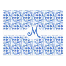 Fun Retro Fifties Blue and White Geometric Pattern Post Card