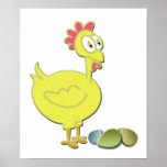 Fun Rooster Chicken and Eggs Art Poster
