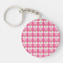 Fun Summer Birthday Hot Pink Cupcake Pattern Key Chain