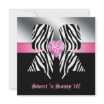 Fun Sweet 16 Party Invite Zebra Bow Pink