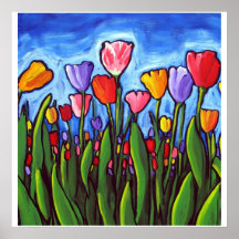 Fun Tulips Folk Art Poster