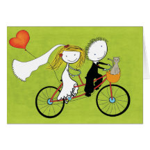 Fun wedding invitation for cyclers and cat lovers cards