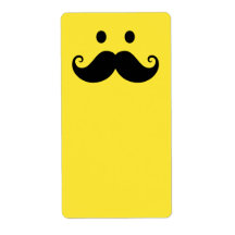 Fun yellow smiley face with handlebar moustache custom shipping label
