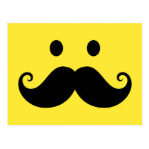 Fun yellow smiley face with handlebar moustache post card