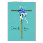 Funeral aqua gold "thank you" religious card