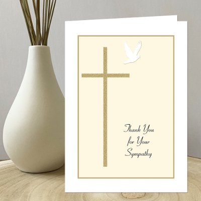 Funeral Sympathy Thank You Card -- Cross & Dove by KathyHenis