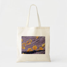 Fungus on a rock tote bags