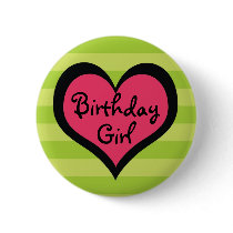 Funk Pink Heart Birthday Girl Button