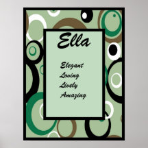 Funky 70s Circles Kids Baby Name Wall Art Print