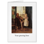 Funky art painting little girls with giant fish greeting cards