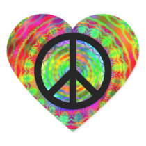 Funky Black Peace Sign Heart Sticker